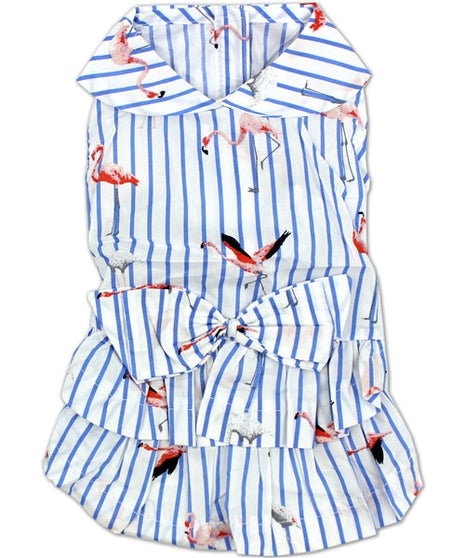 Parisian Pet 'Flamingo Print Dog Dress' for Dogs and Cats, Sleeveless, Comfortable Summer Outfit, Blue and White Stripes