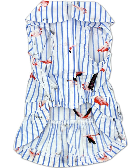 Parisian Pet 'Flamingo Print Dog Dress' for Dogs and Cats, Sleeveless, Comfortable Summer Outfit, Blue and White Stripes