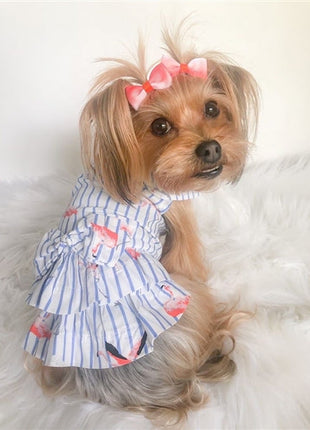 Parisian Pet 'Flamingo Print Dog Dress' for Dogs and Cats, Sleeveless, Comfortable Summer Outfit, Blue and White Stripes