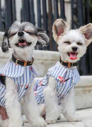 Parisian Pet 'Flamingo Print Dog Dress' for Dogs and Cats, Sleeveless, Comfortable Summer Outfit, Blue and White Stripes