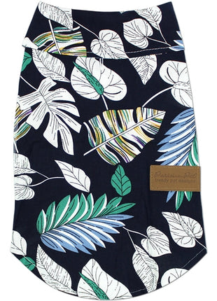 Parisian Pet 'Palm Leaves' Dog & Cat T-Shirt – Trendy Tropical Summer Pet Clothing, Comfortable & Lightweight - Blue & White