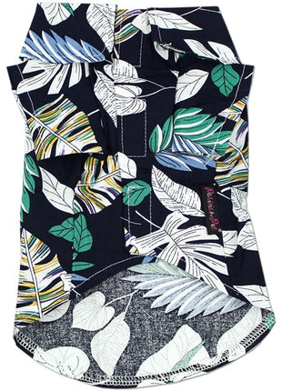Parisian Pet 'Palm Leaves' Dog & Cat T-Shirt – Trendy Tropical Summer Pet Clothing, Comfortable & Lightweight - Blue & White