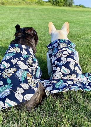 Parisian Pet 'Palm Leaves' Dog & Cat T-Shirt – Trendy Tropical Summer Pet Clothing, Comfortable & Lightweight - Blue & White