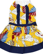 Parisian Pet 'Designer Dog Dress' for Dogs and Cats, Leaf Pattern, Lightweight Summer Outfit, Multicolor, Yellow, White, Blue, Red