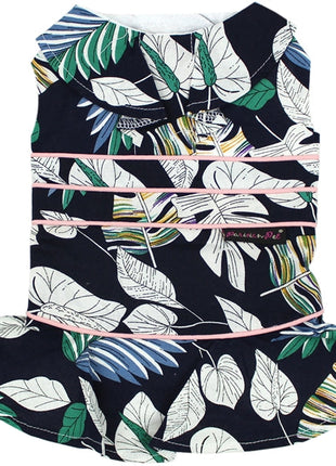Parisian Pet 'Palm Leaves Dress' Dog & Cat T-Shirt – Comfortable Stylish Summer Dog Dress – Green, White