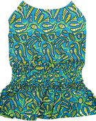 Parisian Pet 'Tribal Dress' for Dogs and Cats, Ruched Waist, Stylish and Comfortable, Tribal Print - Green, Blue, Yellow