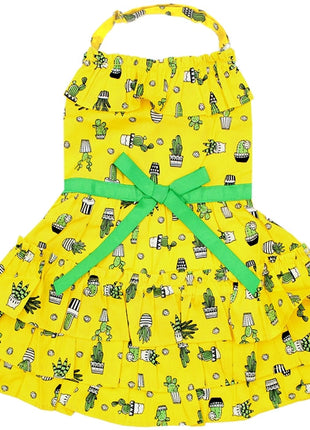 Parisian Pet 'Cactus Tiered Dress' Dog & Cat Shirt – Tropical Summer Outfit – Yellow