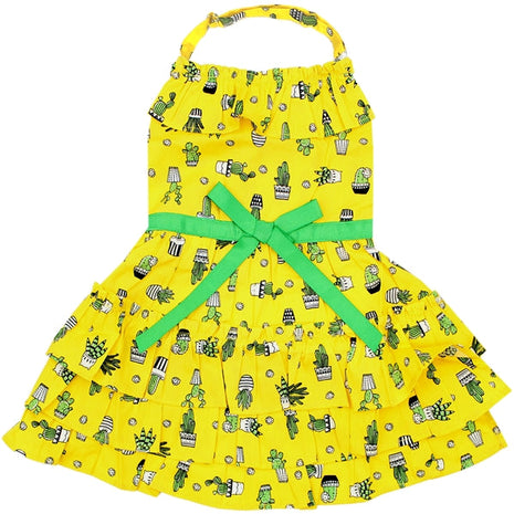 Parisian Pet 'Cactus Tiered Dress' Dog & Cat Shirt – Tropical Summer Outfit – Yellow