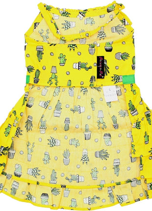Parisian Pet 'Cactus Tiered Dress' Dog & Cat Shirt – Tropical Summer Outfit – Yellow