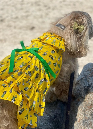 Parisian Pet 'Cactus Tiered Dress' Dog & Cat Shirt – Tropical Summer Outfit – Yellow