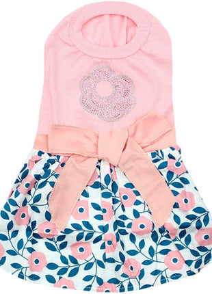 Parisian Pet 'Cherry Blossoms Dress' Dog & Cat Shirt – Designer Pink Floral Dress, Perfect for Summer – Pink-Valentine's Day