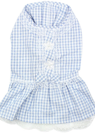 Parisian Pet 'Gingham Countryside Lace Dress' Dog & Cat Shirt – Stylish Blue Plaid Dress – Blue