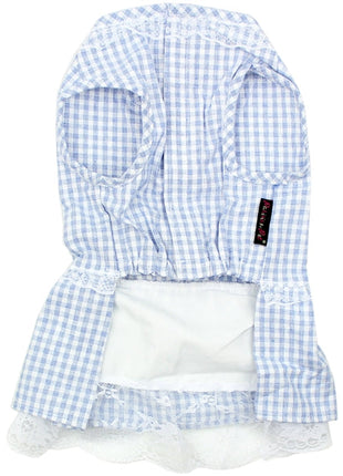 Parisian Pet 'Gingham Countryside Lace Dress' Dog & Cat Shirt – Stylish Blue Plaid Dress – Blue