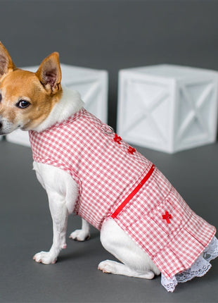 Parisian Pet 'Gingham Countryside Dress' Dog & Cat Shirt – Elegant Country Style Dog Dress –Red- Valentine's Day