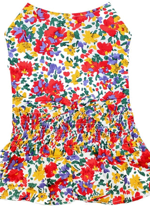 Parisian Pet 'Floral Artsy Dress' Dog & Cat Shirt – Stylish and Comfortable Designer Dog Clothing - Red, Yellow, Blue, White-Valentine's Day