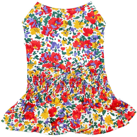 Parisian Pet 'Floral Artsy Dress' Dog & Cat Shirt – Stylish and Comfortable Designer Dog Clothing - Red, Yellow, Blue, White-Valentine's Day