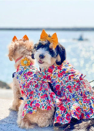 Parisian Pet 'Floral Artsy Dress' Dog & Cat Shirt – Stylish and Comfortable Designer Dog Clothing - Red, Yellow, Blue, White-Valentine's Day