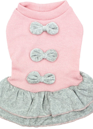 Parisian Pet 'Winter Bows Dress' Dog & Cat Shirt – Elegant Holiday Pet Dress – Pink & Grey-Valentine's Day