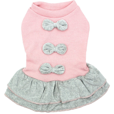 Parisian Pet 'Winter Bows Dress' Dog & Cat Shirt – Elegant Holiday Pet Dress – Pink & Grey-Valentine's Day