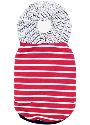 Parisian Pet 'Striped Pom Pom Hoodie', Red – Soft & Fashionable Pet Hoodie with Playful Pom Pom Design