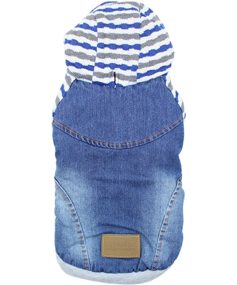 Parisian Pet 'Denim Striped' Hoodie, Blue for Dogs & Cats – Soft, Stylish Pet Apparel
