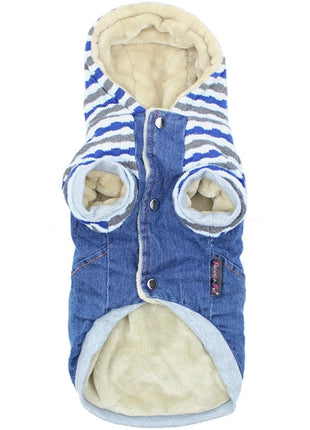 Parisian Pet 'Denim Striped' Hoodie, Blue for Dogs & Cats – Soft, Stylish Pet Apparel