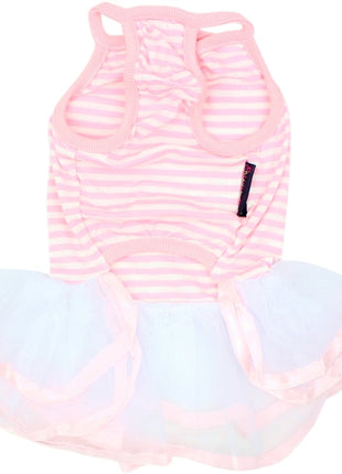 Parisian Pet 'Ballerina Dress' Dog & Cat Shirt – Unique Floral Pet Dress, Perfect for Summer - Pink and White Stripes-Valentine's Day
