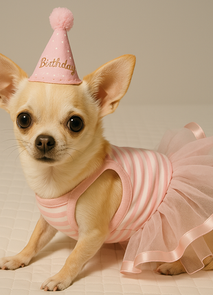 Parisian Pet 'Ballerina Dress' Dog & Cat Shirt – Unique Floral Pet Dress, Perfect for Summer - Pink and White Stripes-Valentine's Day