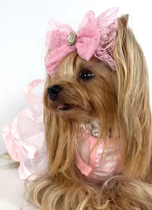 Parisian Pet 'Ballerina Dress' Dog & Cat Shirt – Unique Floral Pet Dress, Perfect for Summer - Pink and White Stripes-Valentine's Day