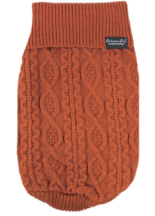Parisian Pet 'Cable Knit Sweater' - Warm & Stylish Pet Sweater in Terracotta for Dogs & Cats
