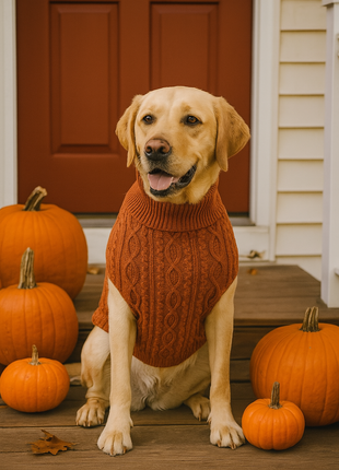 Parisian Pet 'Cable Knit Sweater' - Warm & Stylish Pet Sweater in Terracotta for Dogs & Cats