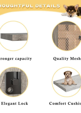 Furniture Crate with Double Doors, 36 Inch Wooden Dog Kennel End Table Indoor with Mesh