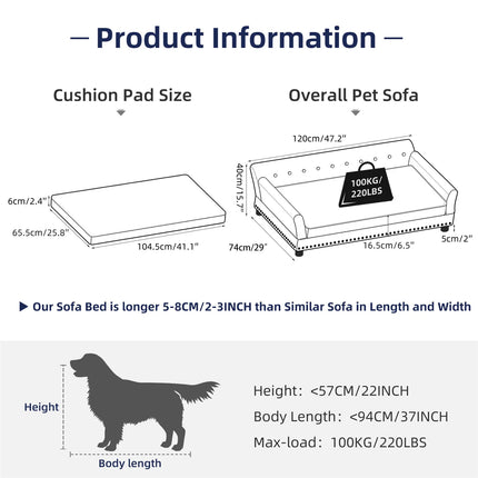 Deluxe Velvet Tufted Sofa Bed; Memory Foam Lounger for Large Dog