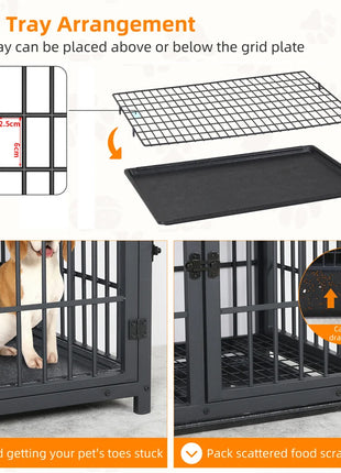 Furniture Large Wooden Dog Crate Indoor Elevated Dog Kennel End Table Lattice Playpen with 3 Doors Removable Tray