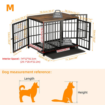Furniture Large Wooden Dog Crate Indoor Elevated Dog Kennel End Table Lattice Playpen with 3 Doors Removable Tray