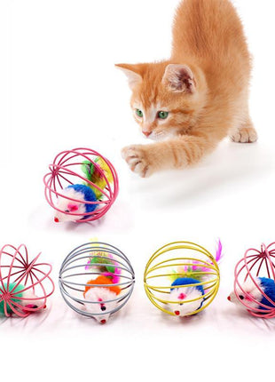 Stick Feather Wand with Bell Mouse Cage Feather Tail Cat Toy
