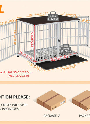 Furniture Large Wooden Dog Crate Indoor Elevated Dog Kennel End Table Lattice Playpen with 3 Doors Removable Tray