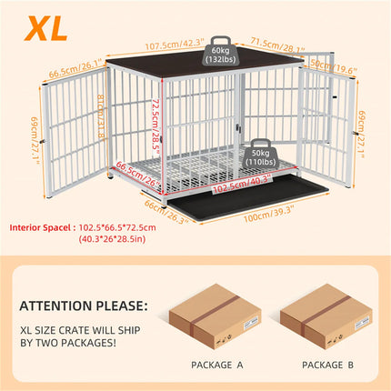 Furniture Large Wooden Dog Crate Indoor Elevated Dog Kennel End Table Lattice Playpen with 3 Doors Removable Tray