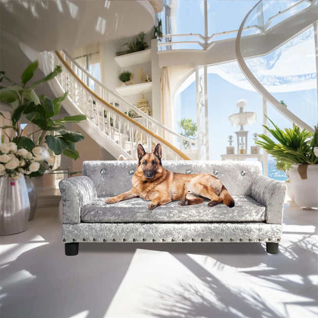 Deluxe Velvet Tufted Sofa Bed; Memory Foam Lounger for Large Dog