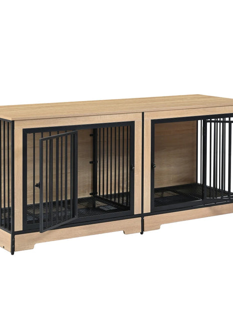 Furniture Dog Crate, XL Large Double Dog Cage with Tray for Medium Large Dogs, Wooden Dog