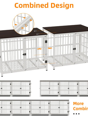 Furniture Large Wooden Dog Crate Indoor Elevated Dog Kennel End Table Lattice Playpen with 3 Doors Removable Tray