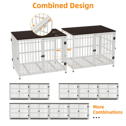 Furniture Large Wooden Dog Crate Indoor Elevated Dog Kennel End Table Lattice Playpen with 3 Doors Removable Tray