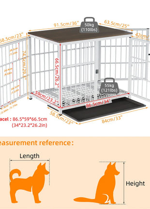 Furniture Large Wooden Dog Crate Indoor Elevated Dog Kennel End Table Lattice Playpen with 3 Doors Removable Tray