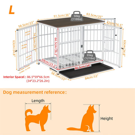 Furniture Large Wooden Dog Crate Indoor Elevated Dog Kennel End Table Lattice Playpen with 3 Doors Removable Tray