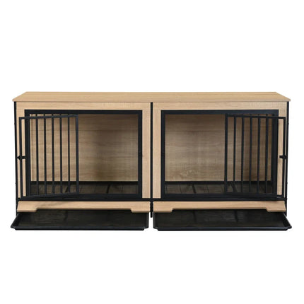 Furniture Dog Crate, XL Large Double Dog Cage with Tray for Medium Large Dogs, Wooden Dog