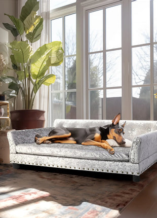 Deluxe Velvet Tufted Sofa Bed; Memory Foam Lounger for Large Dog