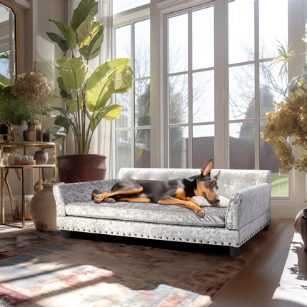 Deluxe Velvet Tufted Sofa Bed; Memory Foam Lounger for Large Dog