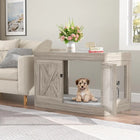 Furniture Crate with Double Doors, 36 Inch Wooden Dog Kennel End Table Indoor with Mesh