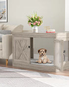 Furniture Crate with Double Doors, 36 Inch Wooden Dog Kennel End Table Indoor with Mesh