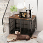 Furniture Large Wooden Dog Crate Indoor Elevated Dog Kennel End Table Lattice Playpen with 3 Doors Removable Tray